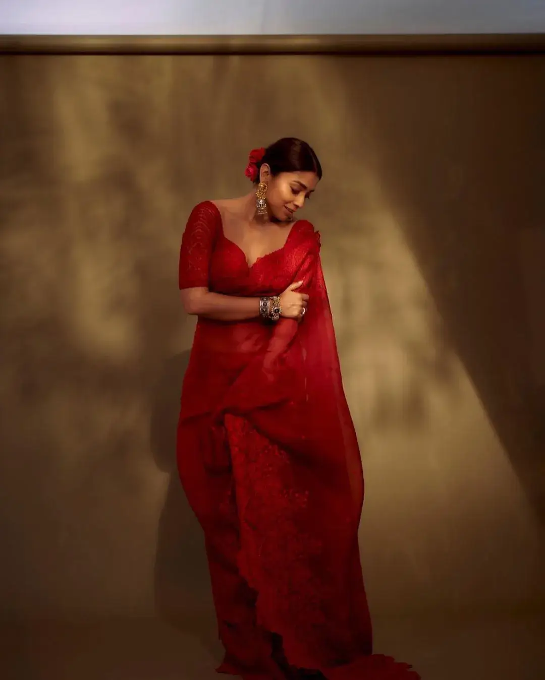 SHRIYA SARAN IN BEAUTIFUL RED SAREE BLOUSE 3